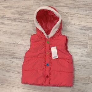Gymboree button pink puffer hooded vest size 2T-3T